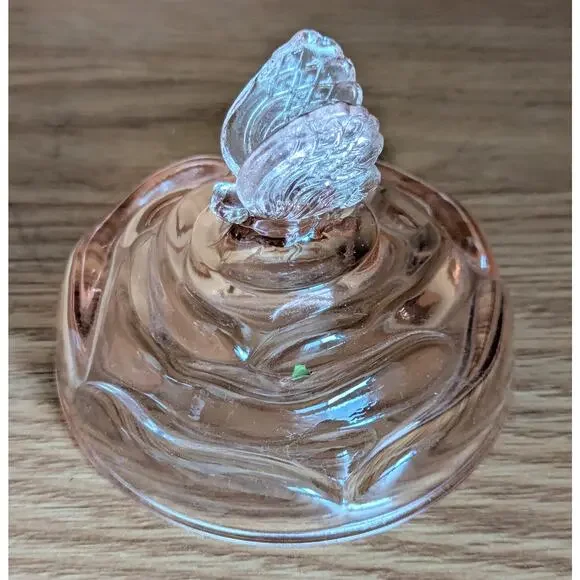 Fenton Dusty Rose Covered Candy / Trinket Dish - Cabbage Rose w/ Butterfly - Picture 2 of 7